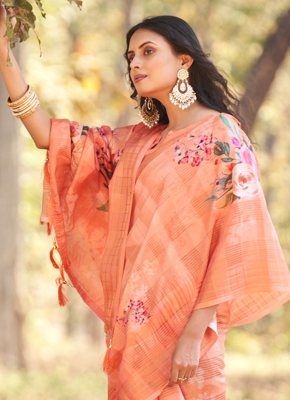 Contemporary Cotton Jacquard Orange Patch Border Saree