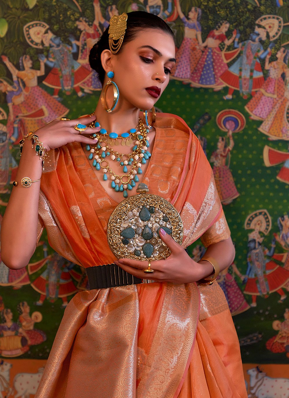 Contemporary Organza Orange Weaving Saree