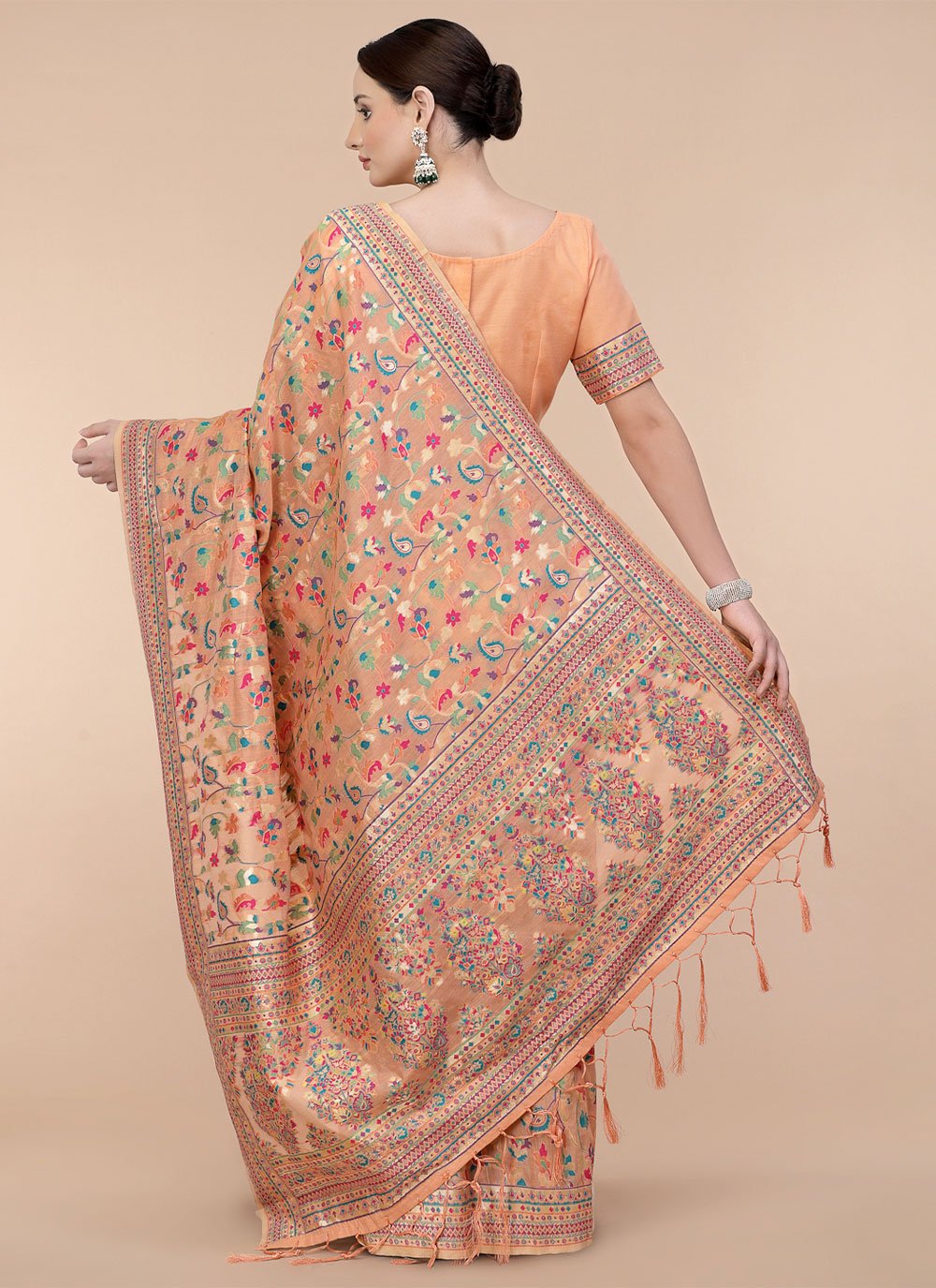 Classic Silk Blend Orange Woven Saree