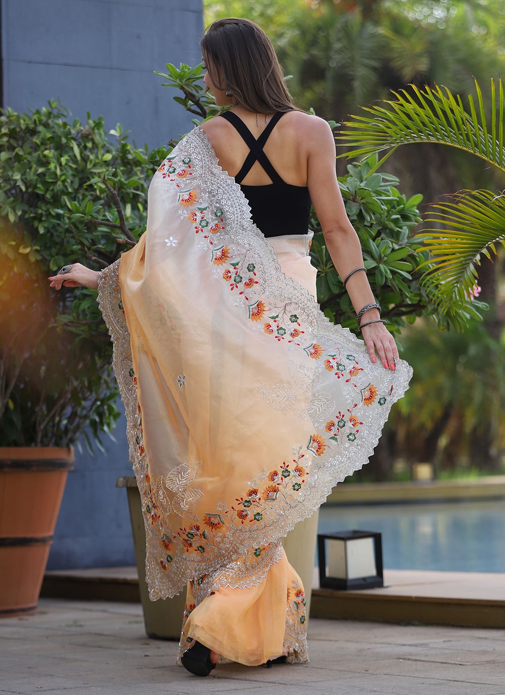 Classic Organza Yellow Embroidered Saree