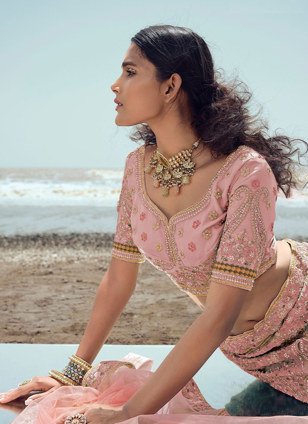 A Line Lehenga Organza Pink Dori Work Lehenga Choli