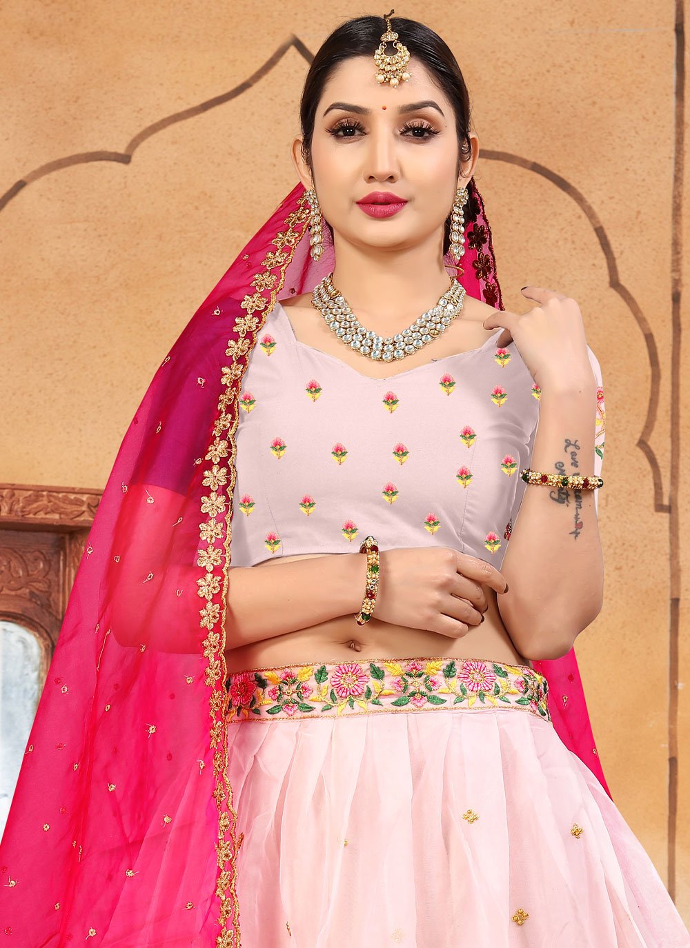 Lehenga Choli Organza Pink Embroidered Lehenga Choli