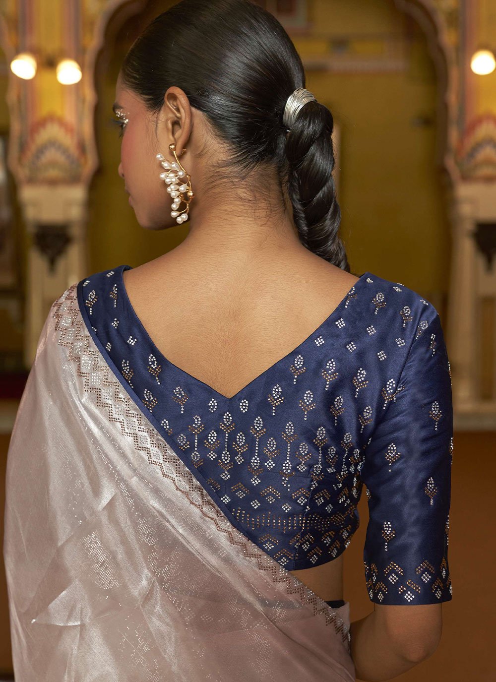 Contemporary Organza Pink Lace Saree