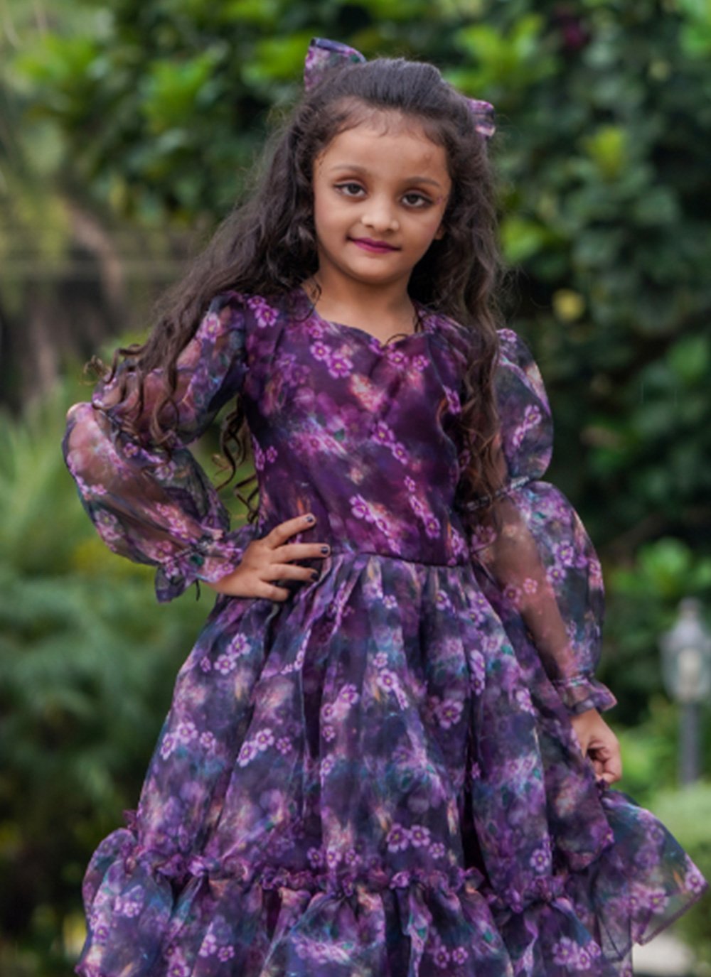 Gown Organza Purple Digital Print Kids