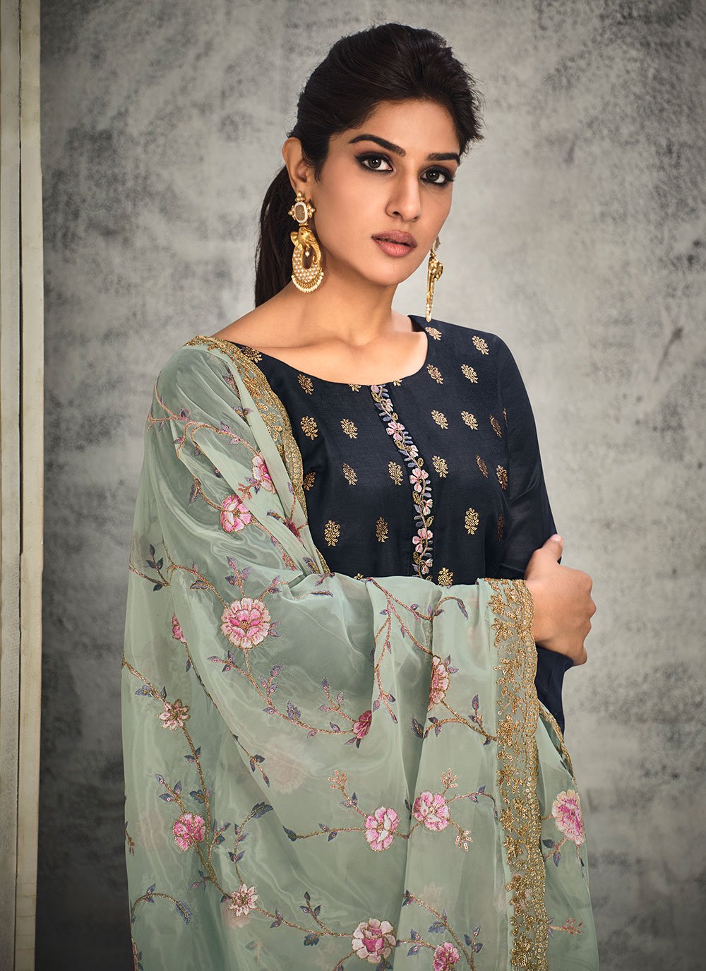 Salwar Suit Organza Silk Blue Hand Work Salwar Kameez