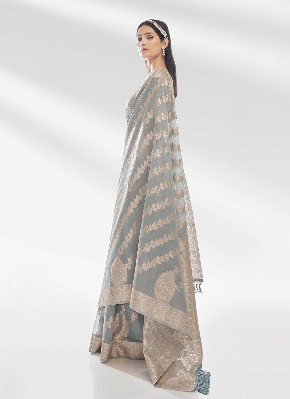 Classic Organza Grey Zari Saree