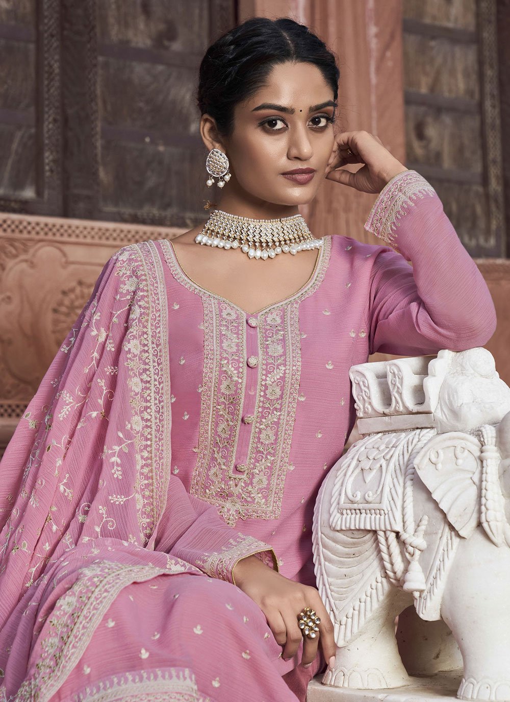 Palazzo Salwar Suit Georgette Pink Sequins Salwar Kameez
