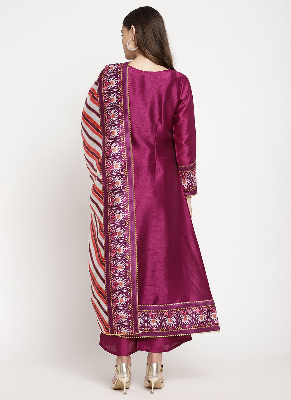 Palazzo Salwar Suit Poly Silk Wine Plain Salwar Kameez