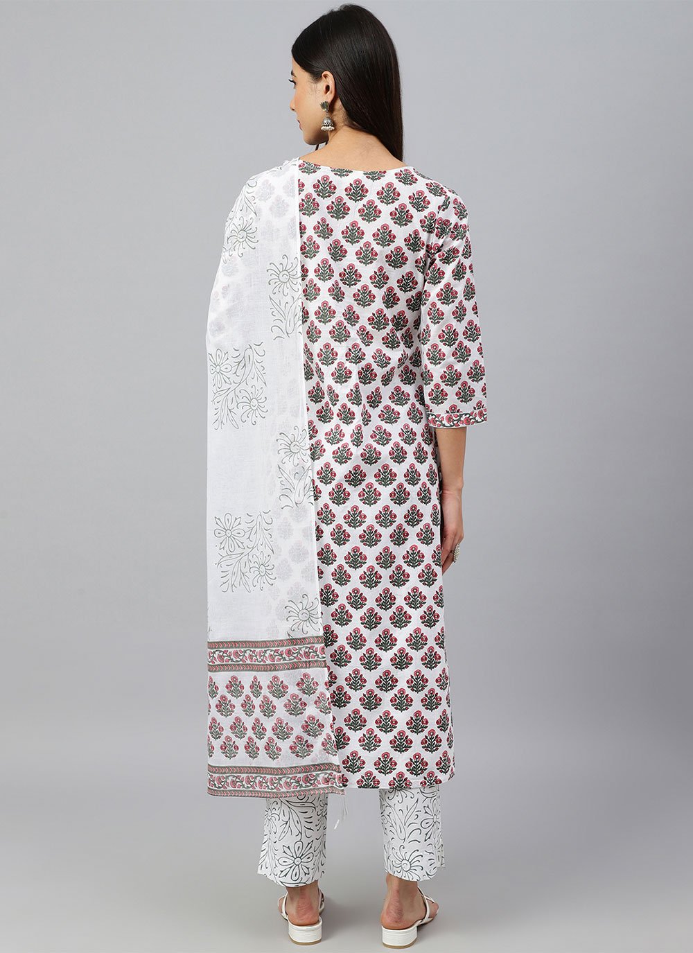 Pant Style Suit Cotton White Floral Patch Salwar Kameez