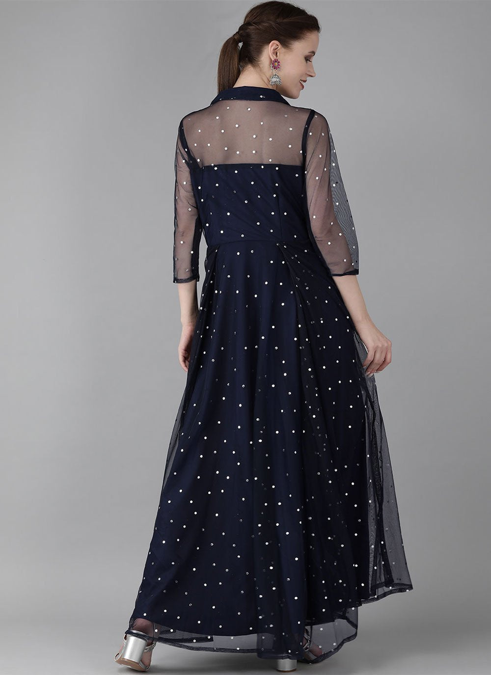 Party Wear Kurti Net Blue Print Kurtis