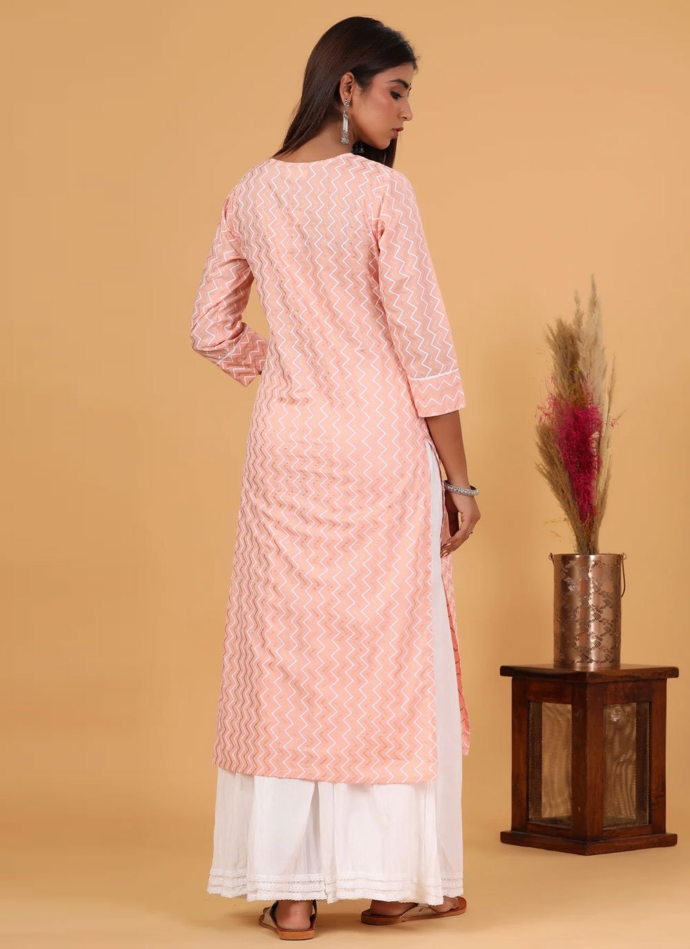 Party Wear Kurti Cotton Pink Print Kurtis