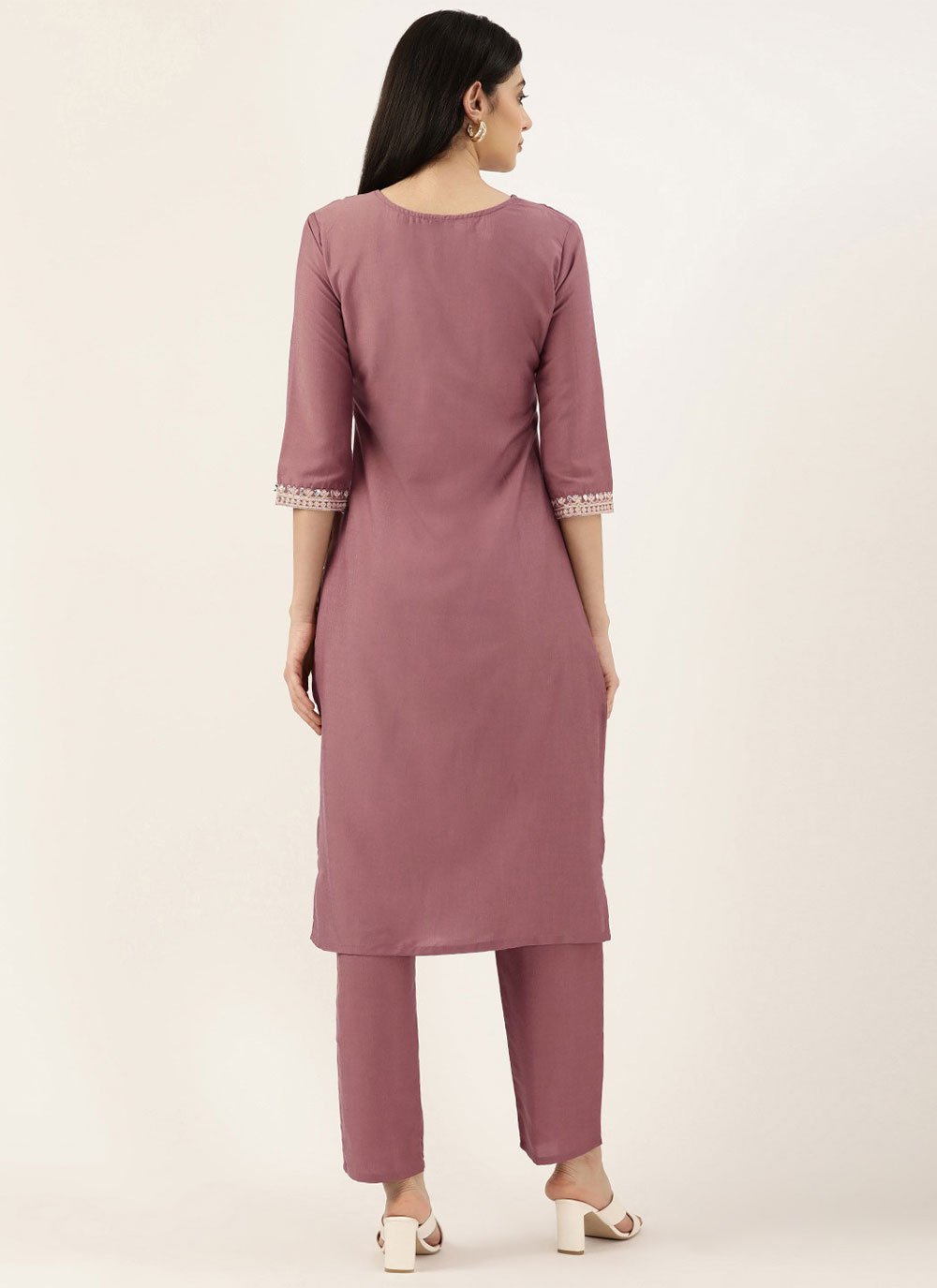 Party Wear Kurti Cotton Polyester Mauve Embroidered Kurtis