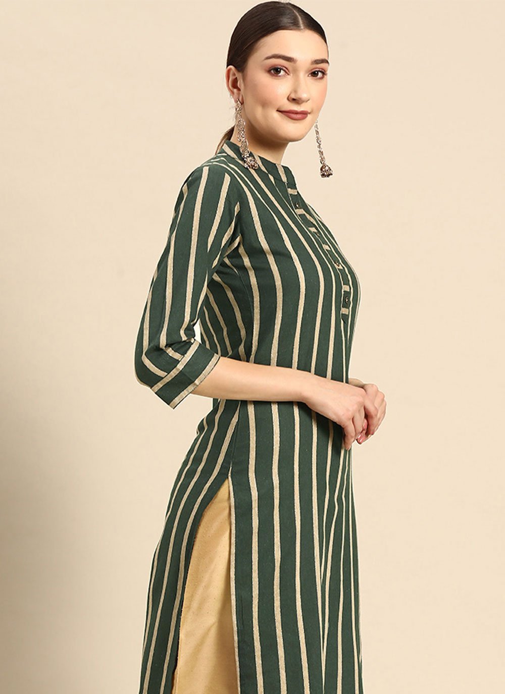 Party Wear Kurti Cotton Green Print Kurtis