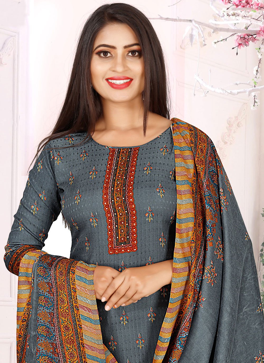 Salwar Suit Pashmina Blue Hand Work Salwar Kameez