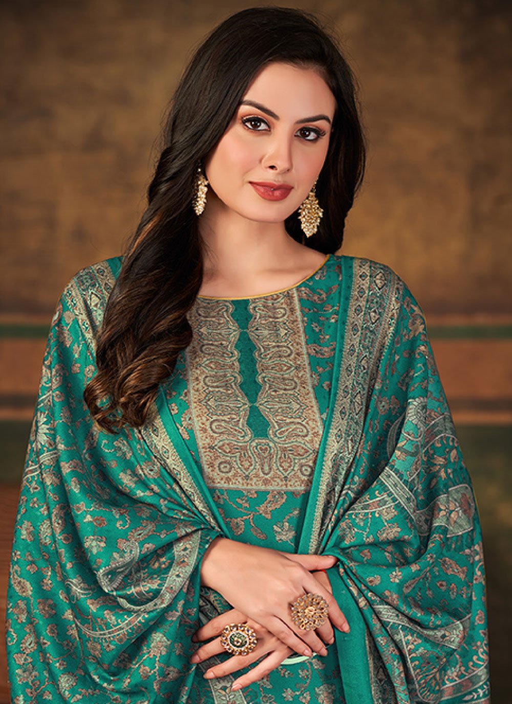 Salwar Suit Pashmina Rama Digital Print Salwar Kameez