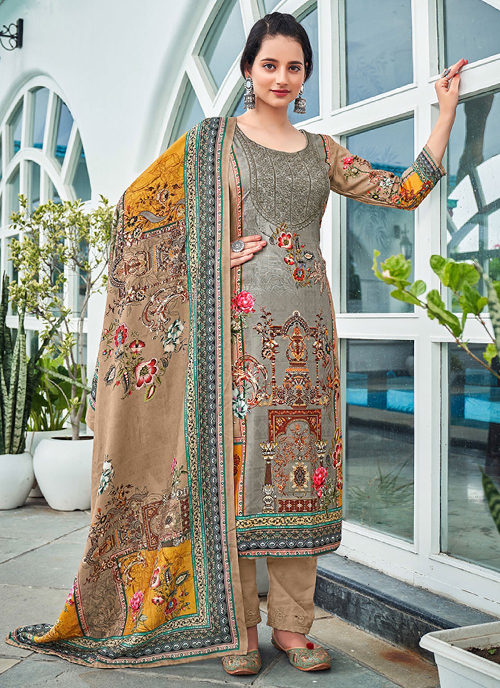Trendy Suit Pashmina Grey Digital Print Salwar Kameez – Kajols