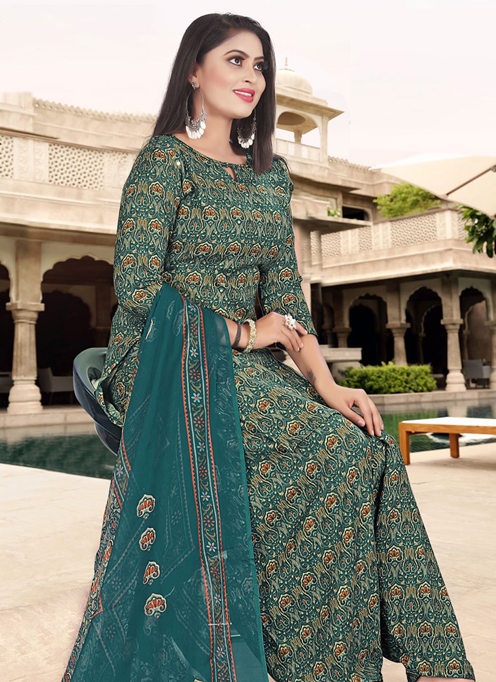 Patiala Suit Pashmina Multi Colour Print Salwar Kameez