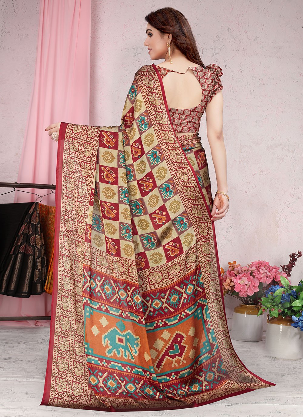Classic Chiffon Red Patola Print Saree