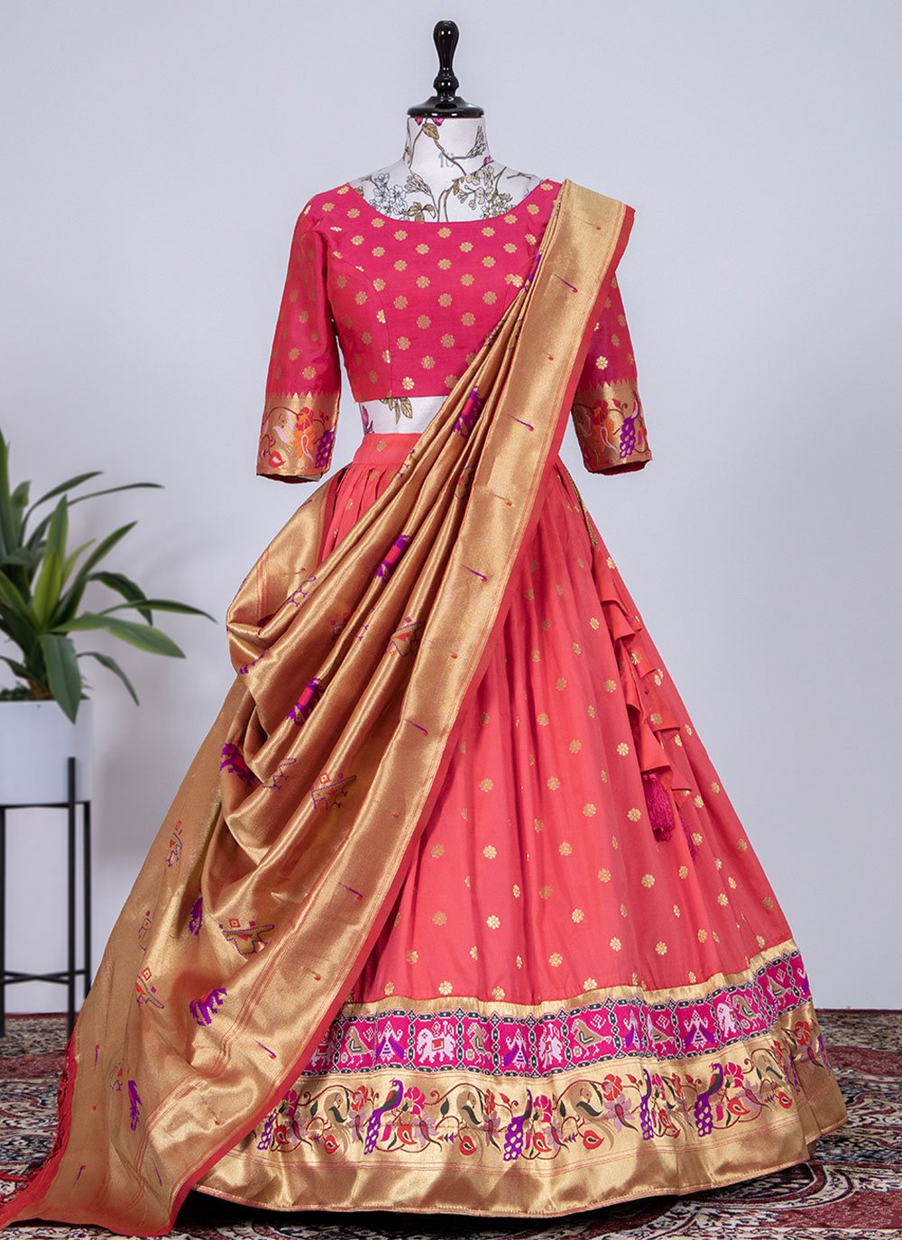 A Line Lehenga Jacquard Silk Patola Silk Pink Weaving Lehenga Choli