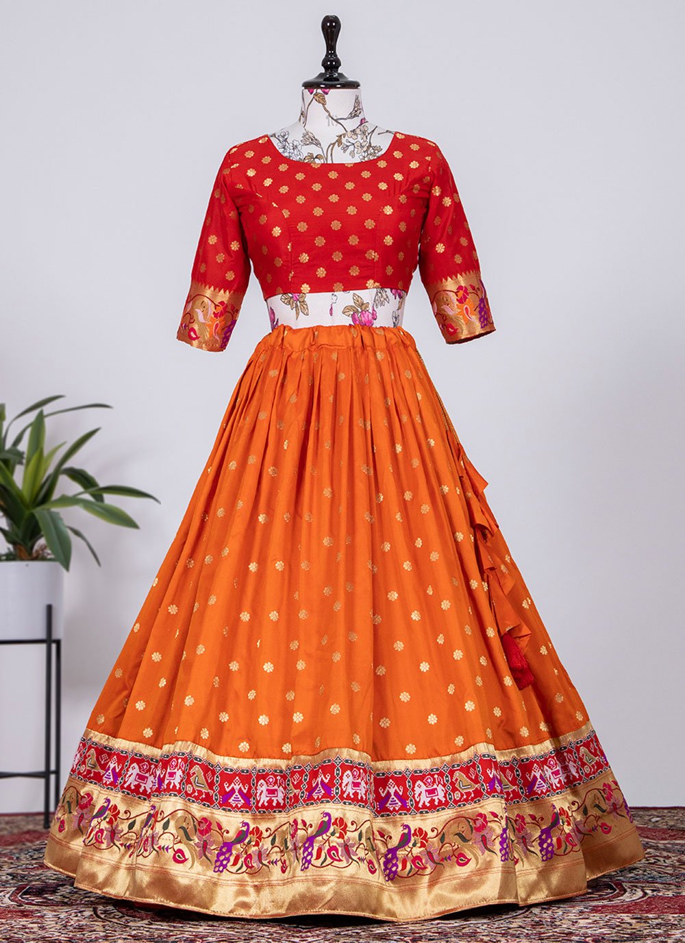 Lehenga Choli Jacquard Silk Patola Silk Orange Weaving Lehenga Choli