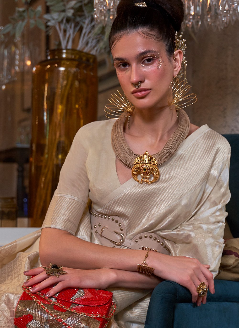 Classic Patola Silk Beige Hand Work Saree