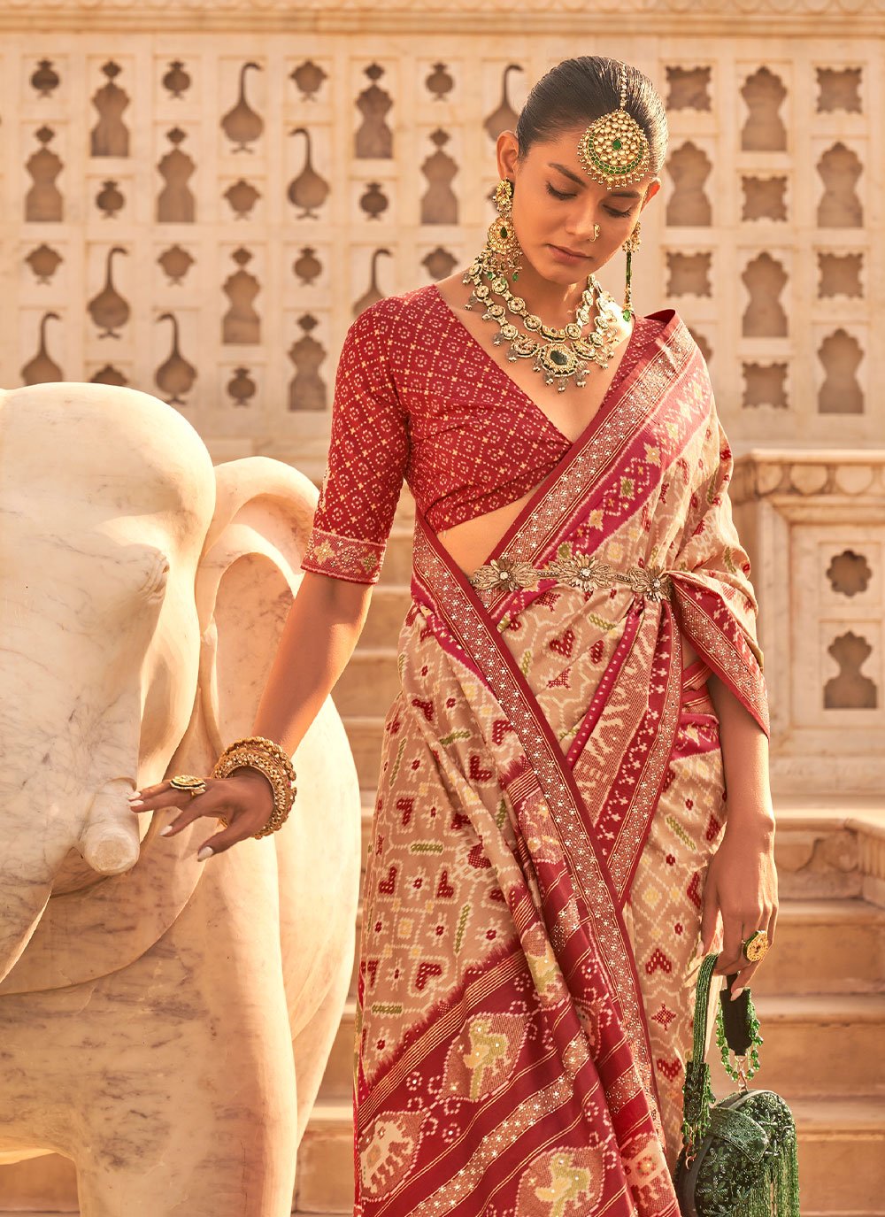Contemporary Patola Silk Peach Pink Weaving Saree