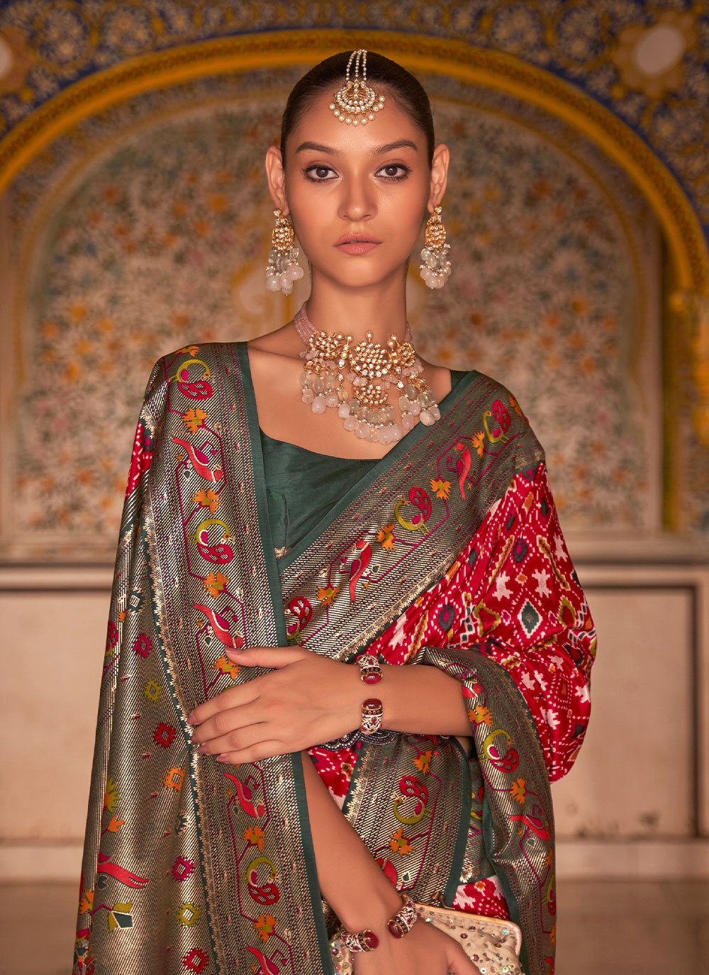 Designer Patola Silk Red Weaving Saree