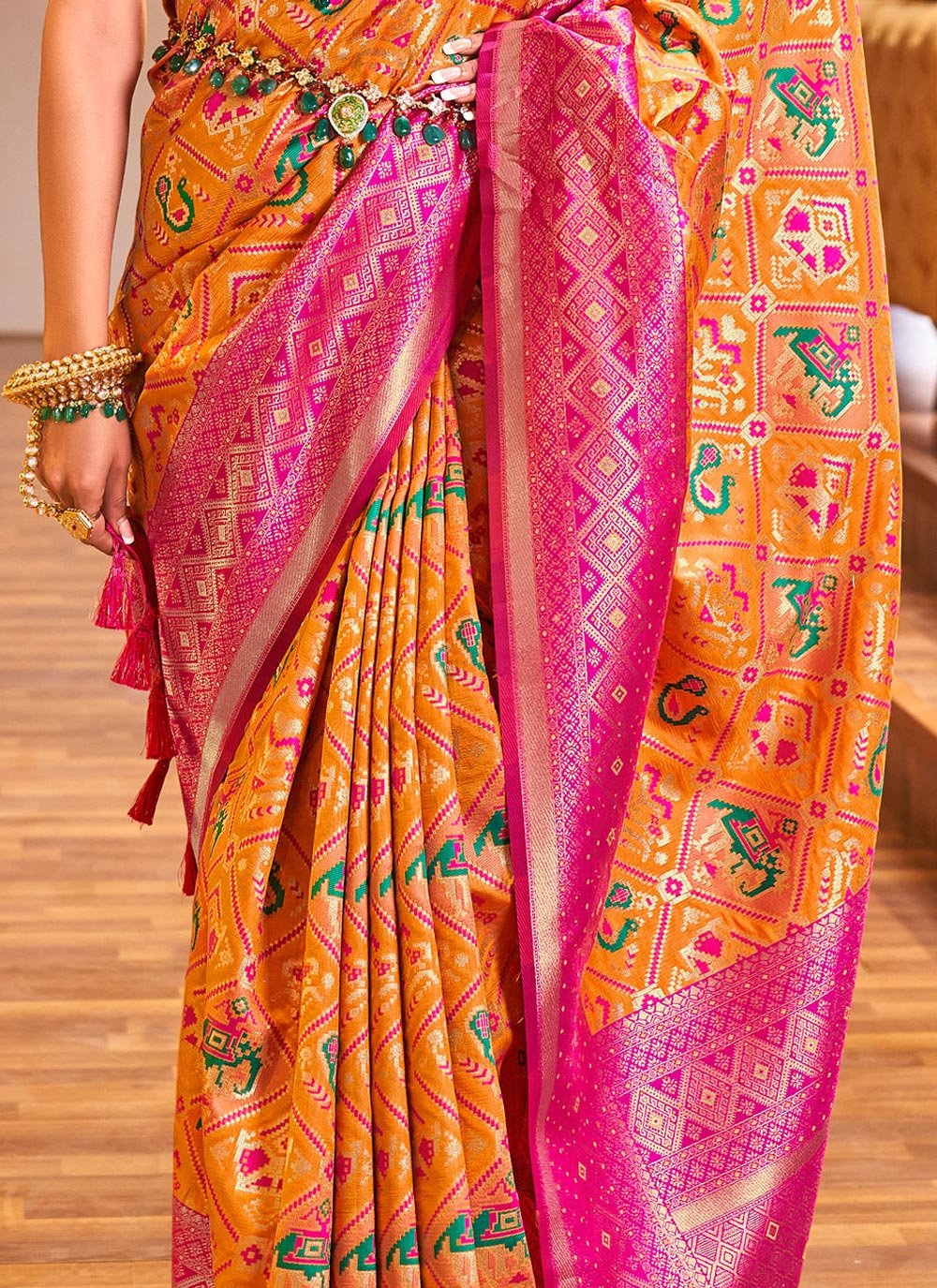 Traditional Saree Patola Silk Mustard Rani Weaving Saree