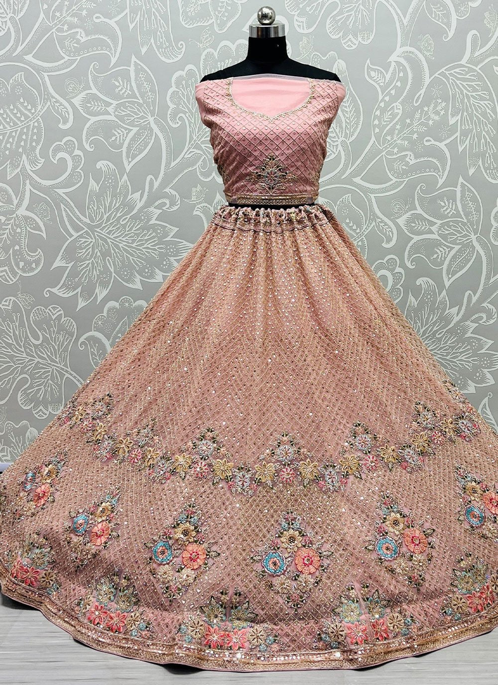 Lehenga Choli Net Peach Dori Work Lehenga Choli