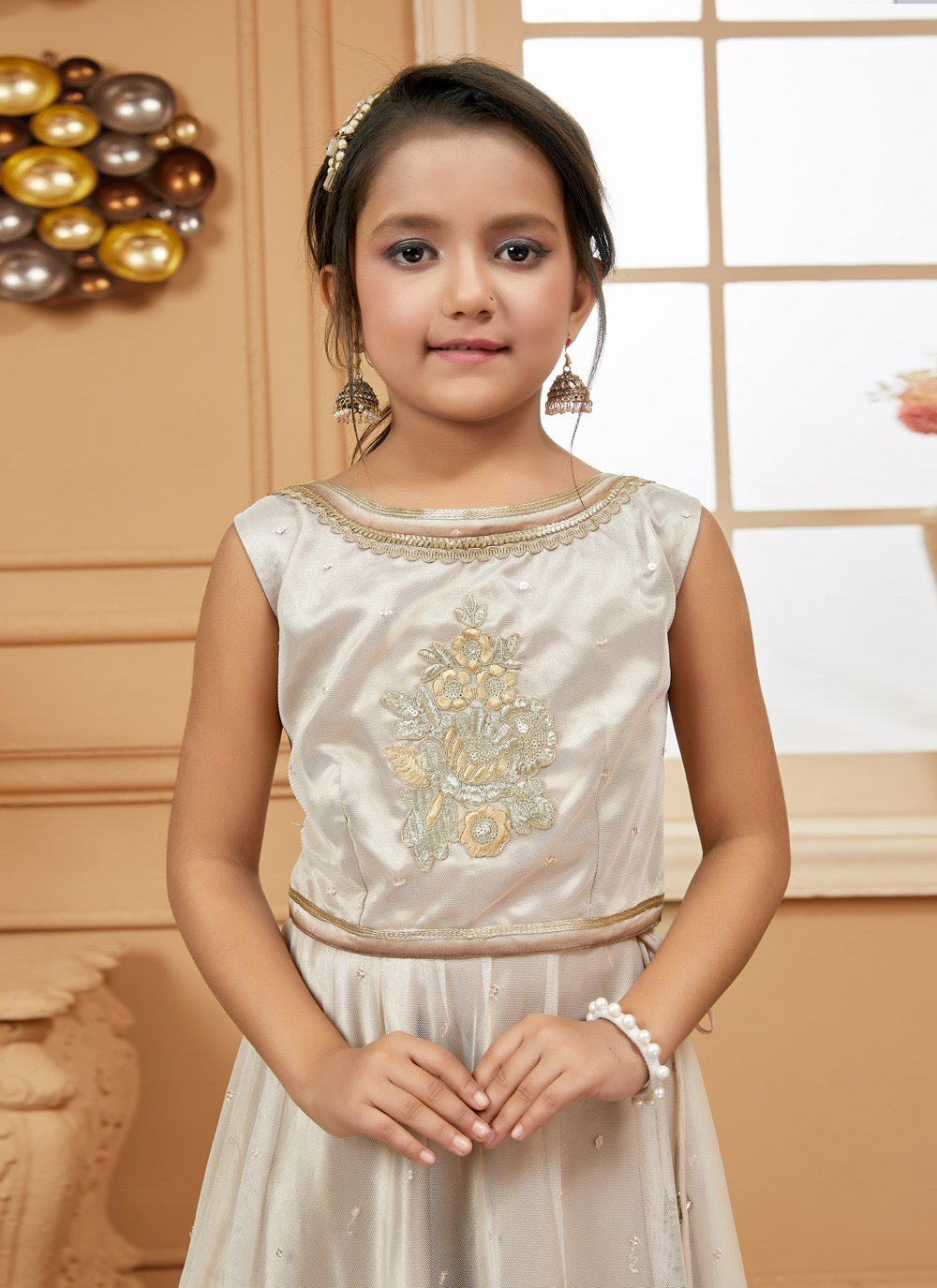 Lehenga Choli Net Peach Embroidered Kids