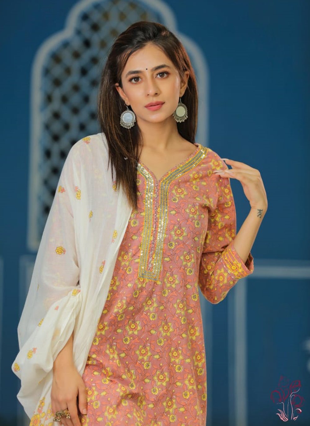 Designer Kurti Cotton Peach Fancy Work Kurtis