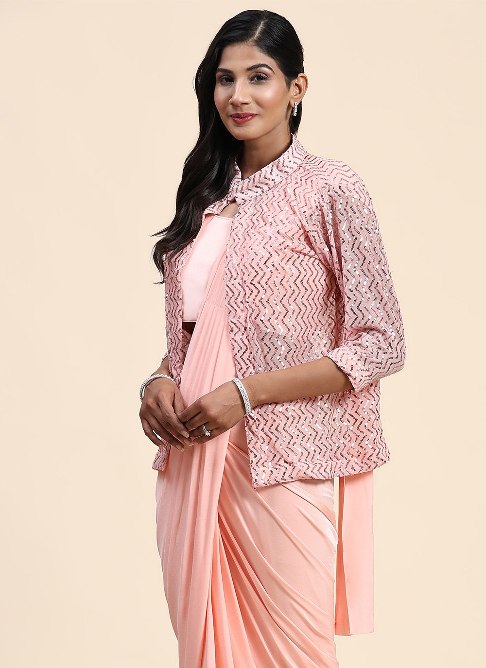 Classic Imported Peach Embroidered Saree