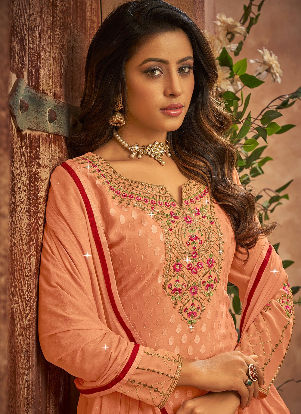 Straight Salwar Suit Brasso Peach Diamond Salwar Kameez