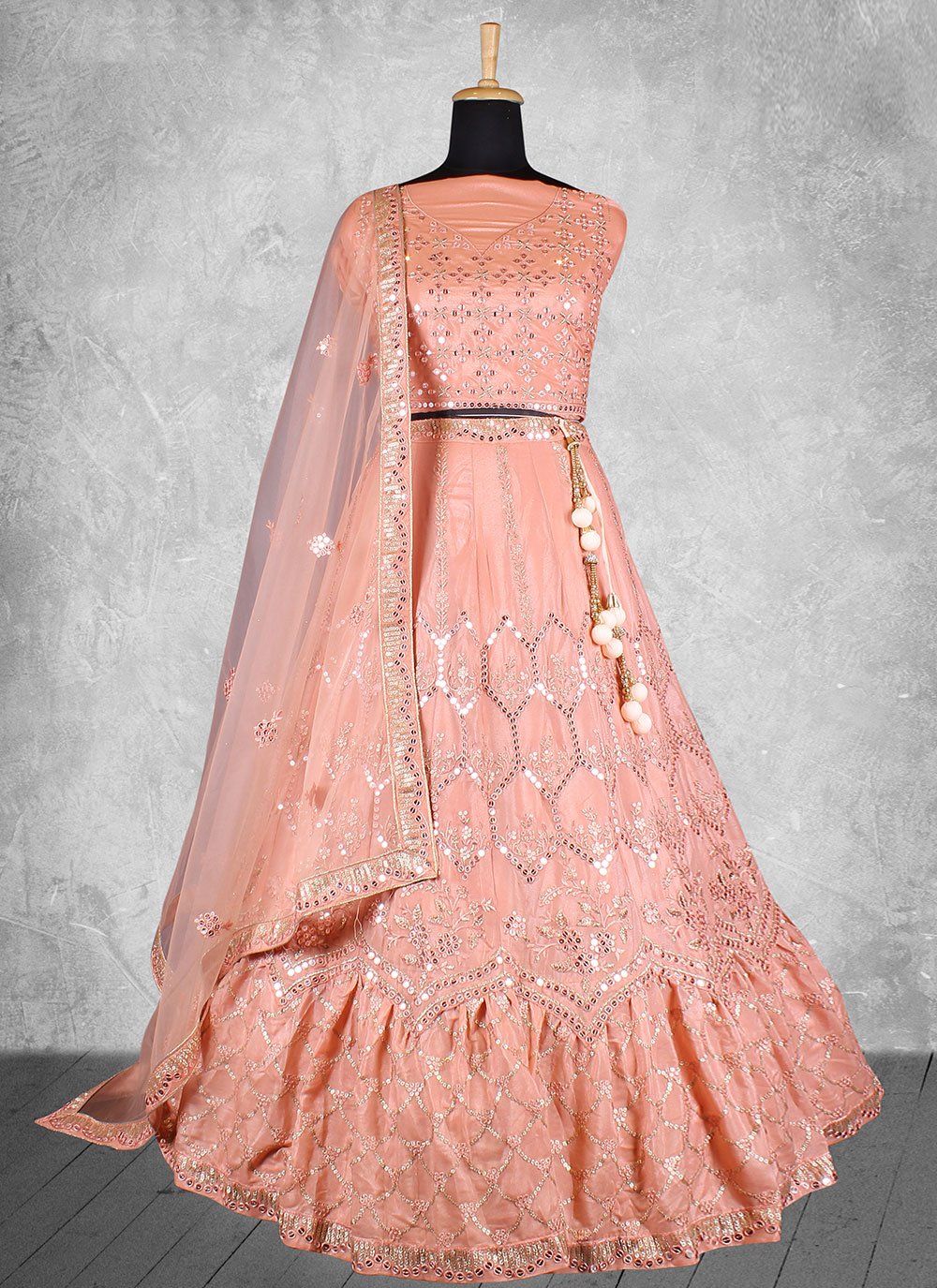 Lehenga Choli Georgette Peach Embroidered Lehenga Choli