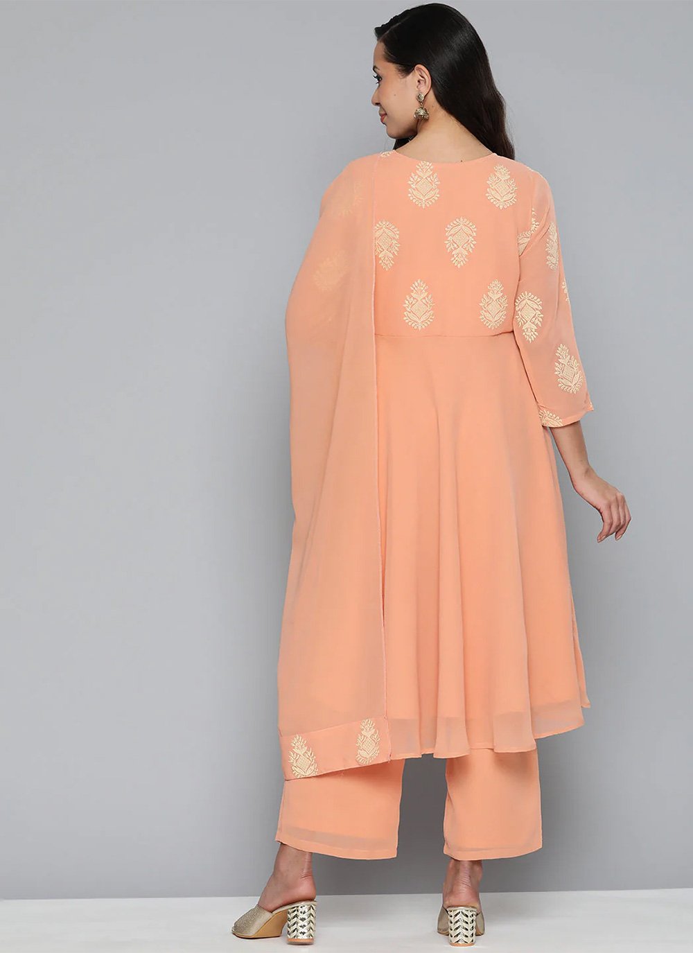 Palazzo Salwar Suit Georgette Peach Print Salwar Kameez