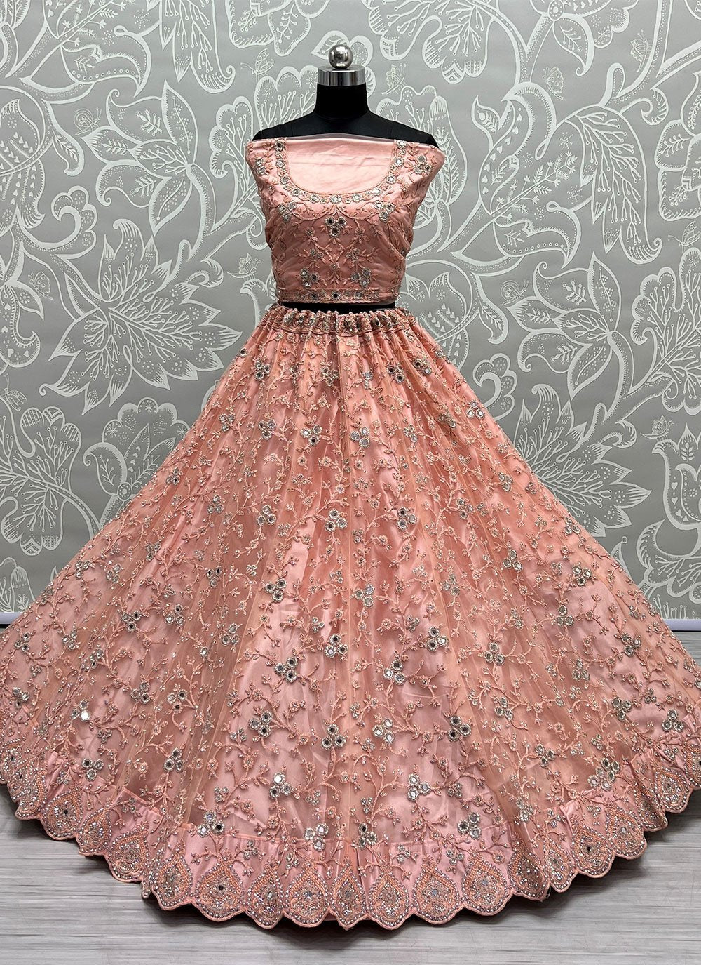 A Line Lehenga Net Peach Dori Work Lehenga Choli