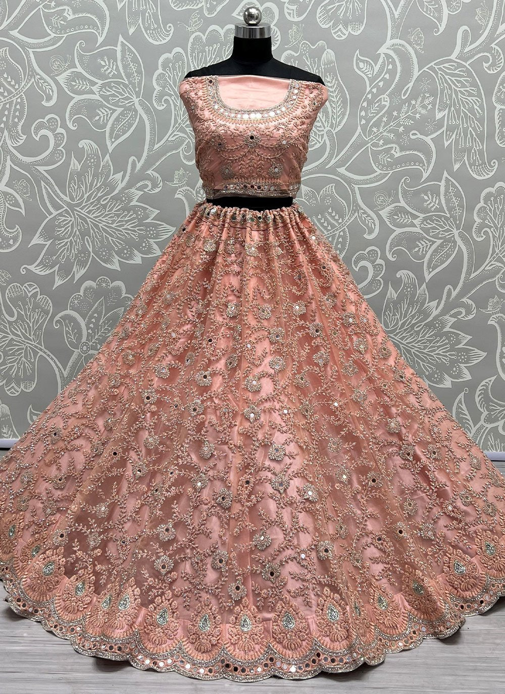 Lehenga Choli Net Peach Diamond Lehenga Choli