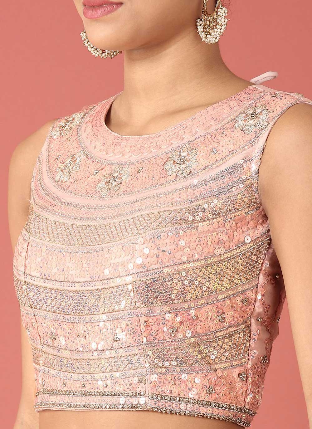 A Line Lehenga Net Peach Embroidered Lehenga Choli
