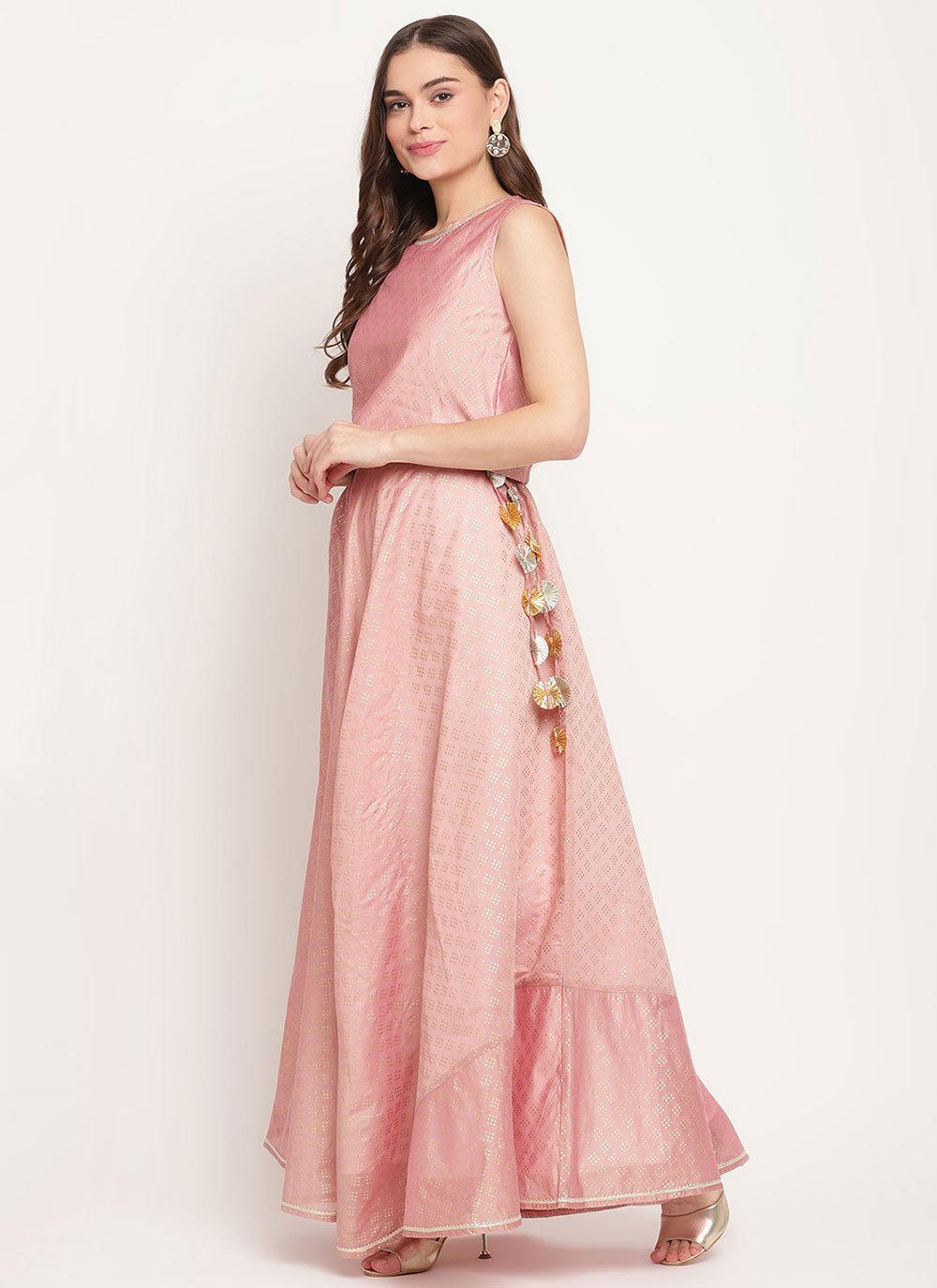 Lehenga Choli Chanderi Peach Print Lehenga Choli