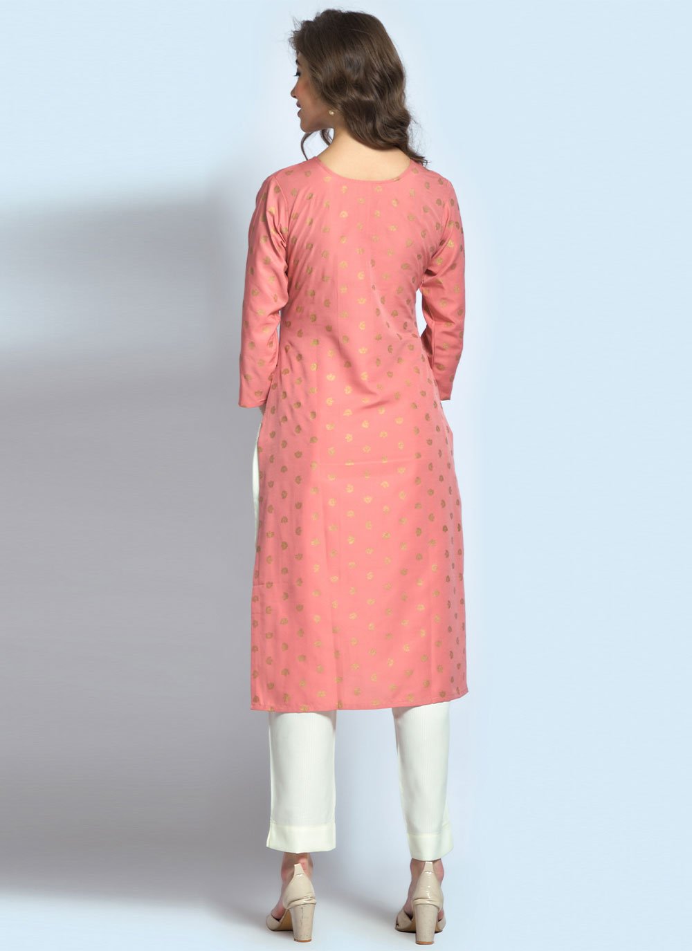 Casual Kurti Rayon Peach Embroidered Kurtis