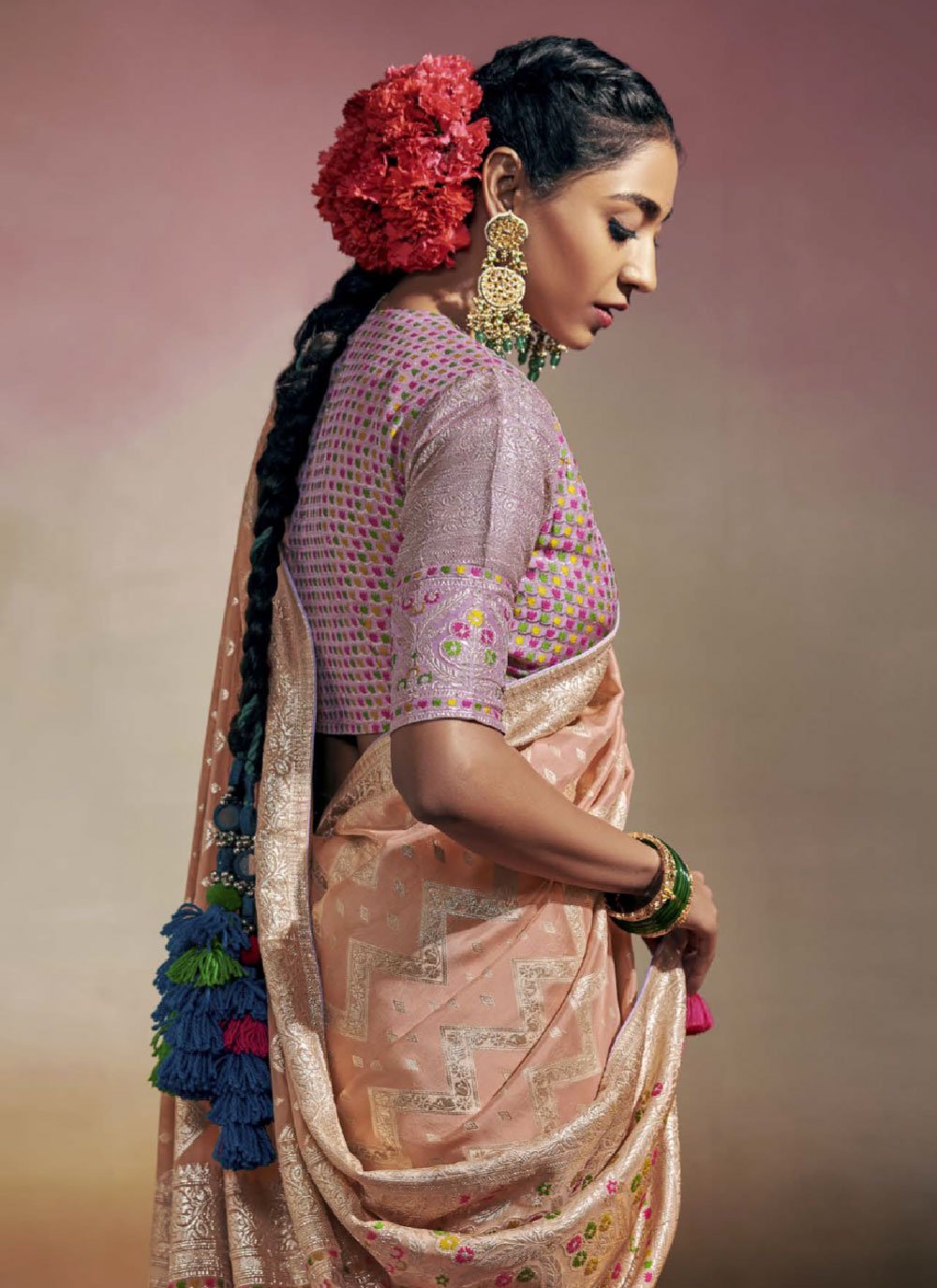 Contemporary Faux Georgette Peach Embroidered Saree