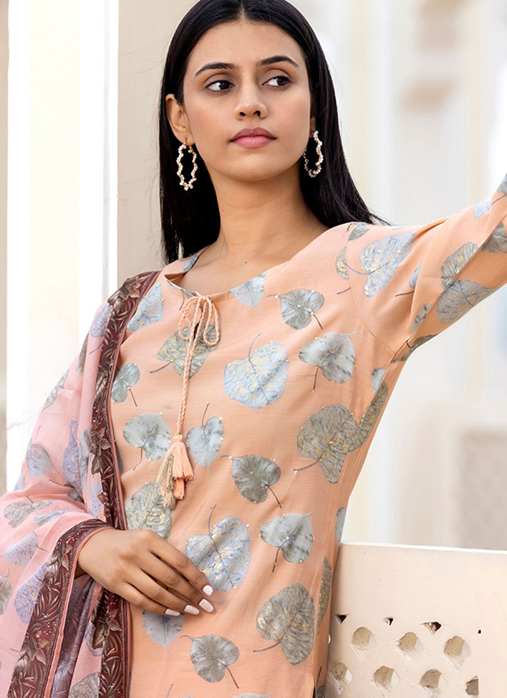 Salwar Suit Silk Peach Sequins Salwar Kameez