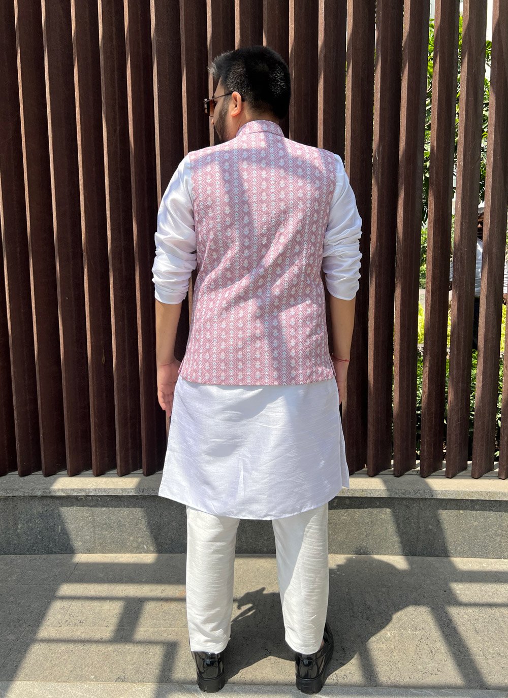 Nehru Jackets Cotton Pink Embroidered Mens