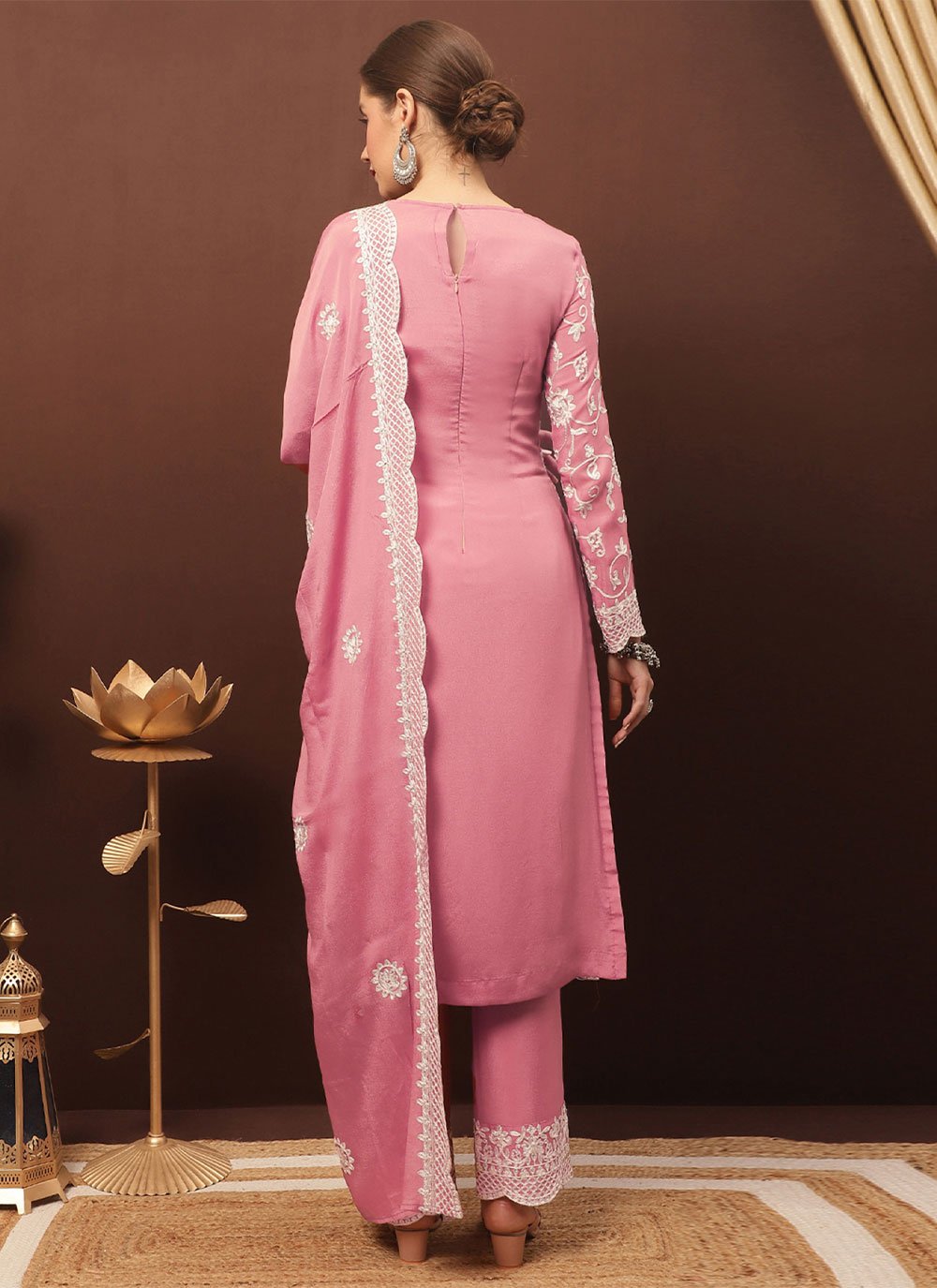 Pakistani Salwar Suit Chiffon Chinon Pink Crystals Salwar Kameez