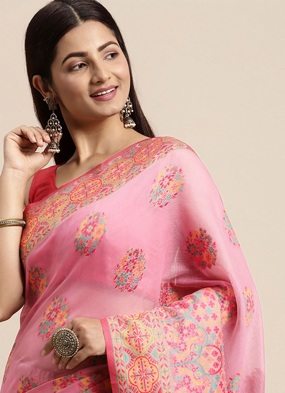 Classic Cotton Pink Woven Saree