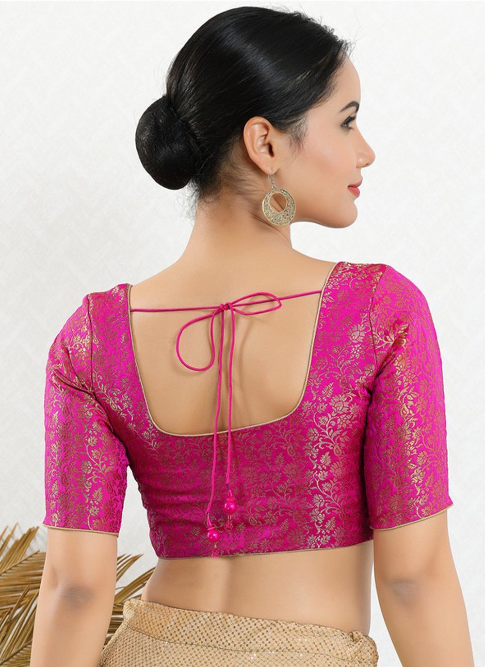 Designer Blouse Jacquard Pink Print Blouse