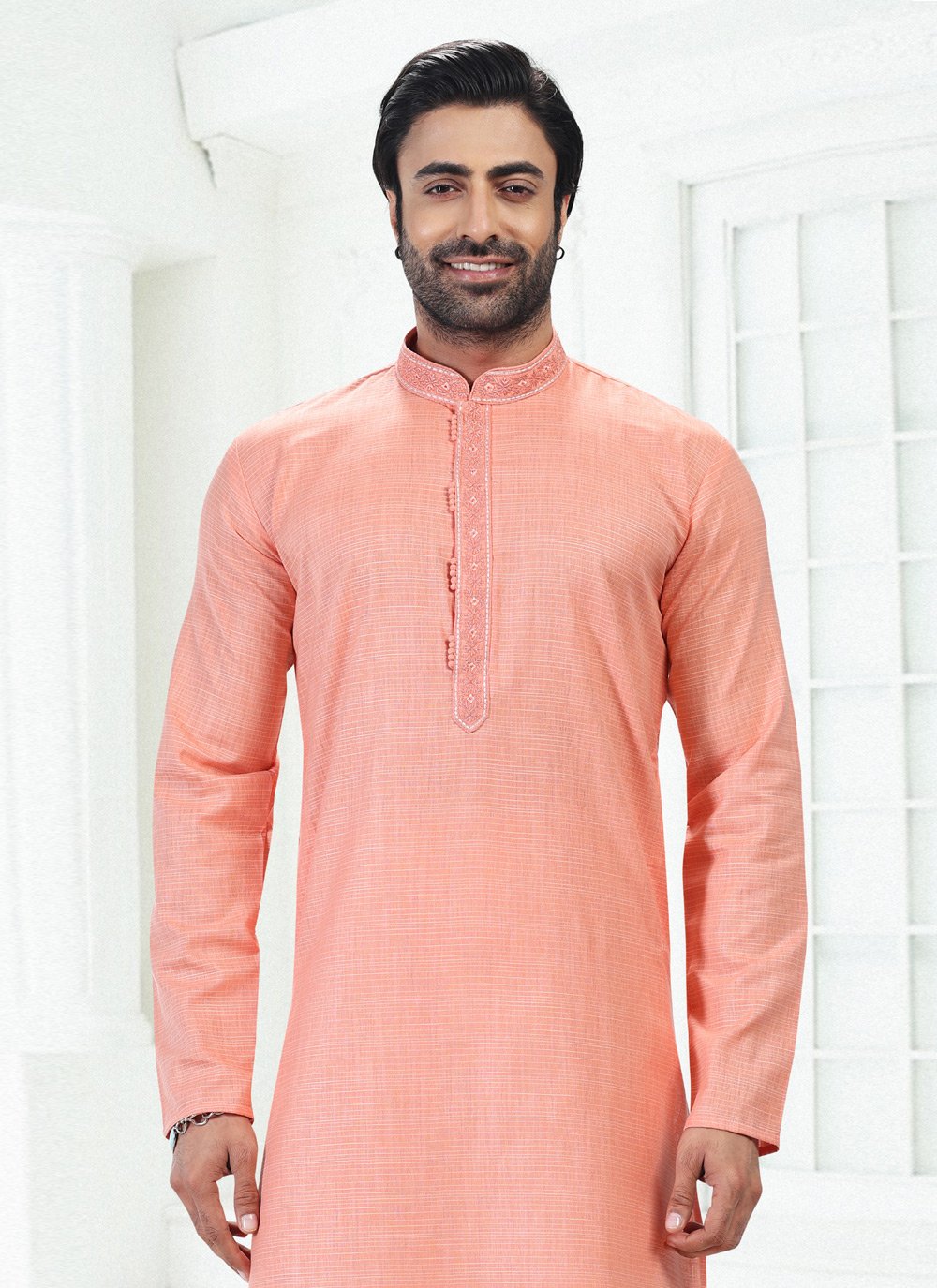 Kurta Pyjama Cotton Linen Pink Thread Mens