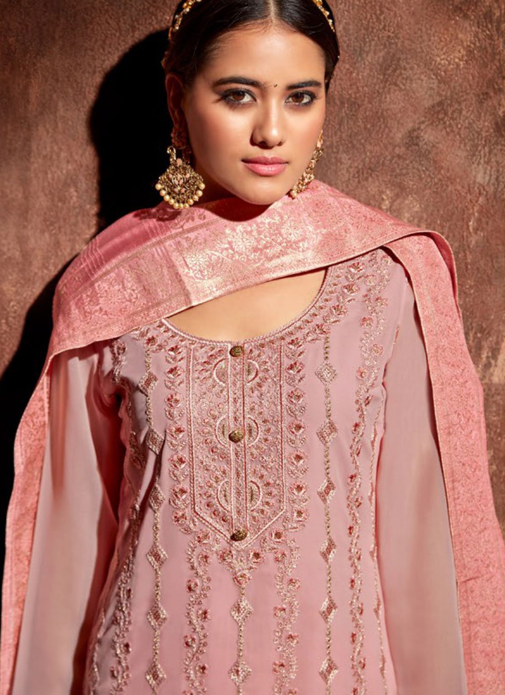 Salwar Suit Georgette Pink Embroidered Salwar Kameez
