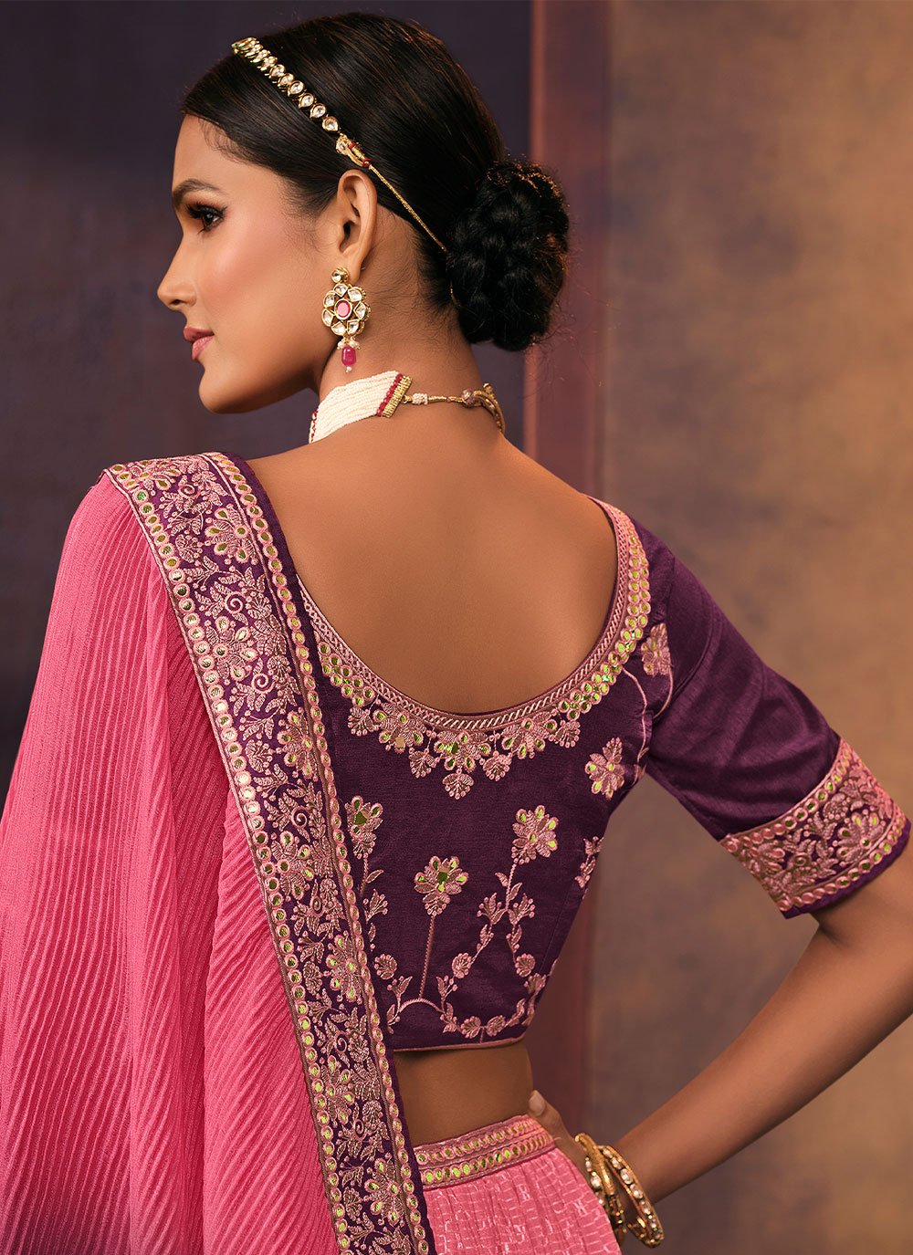 Lehenga Choli Chinon Pink Embroidered Lehenga Choli