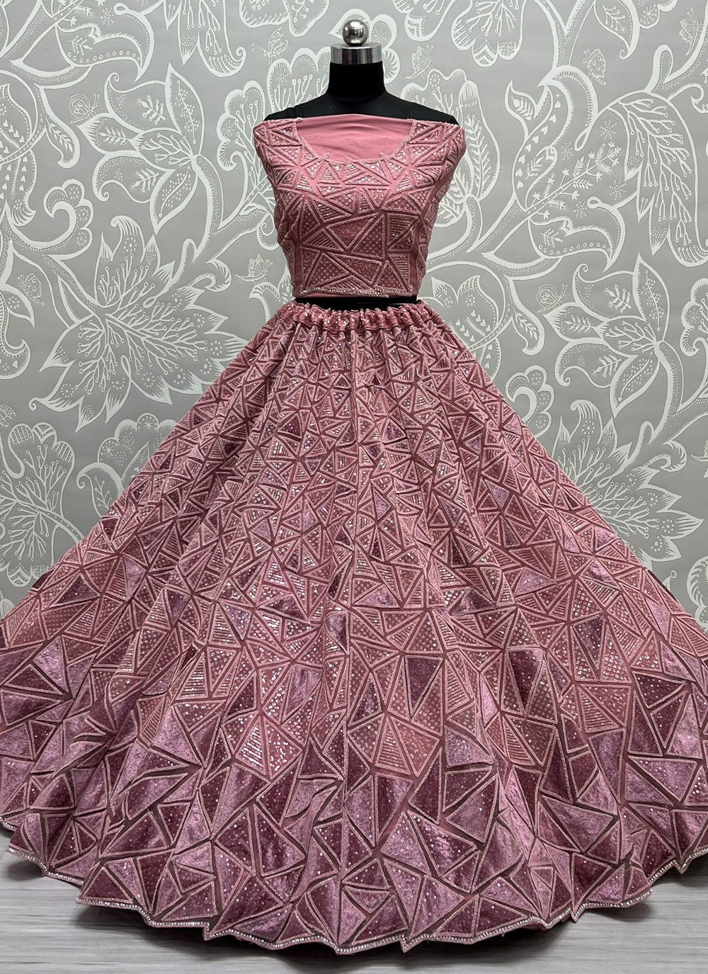 Lehenga Choli Net Pink Embroidered Lehenga Choli